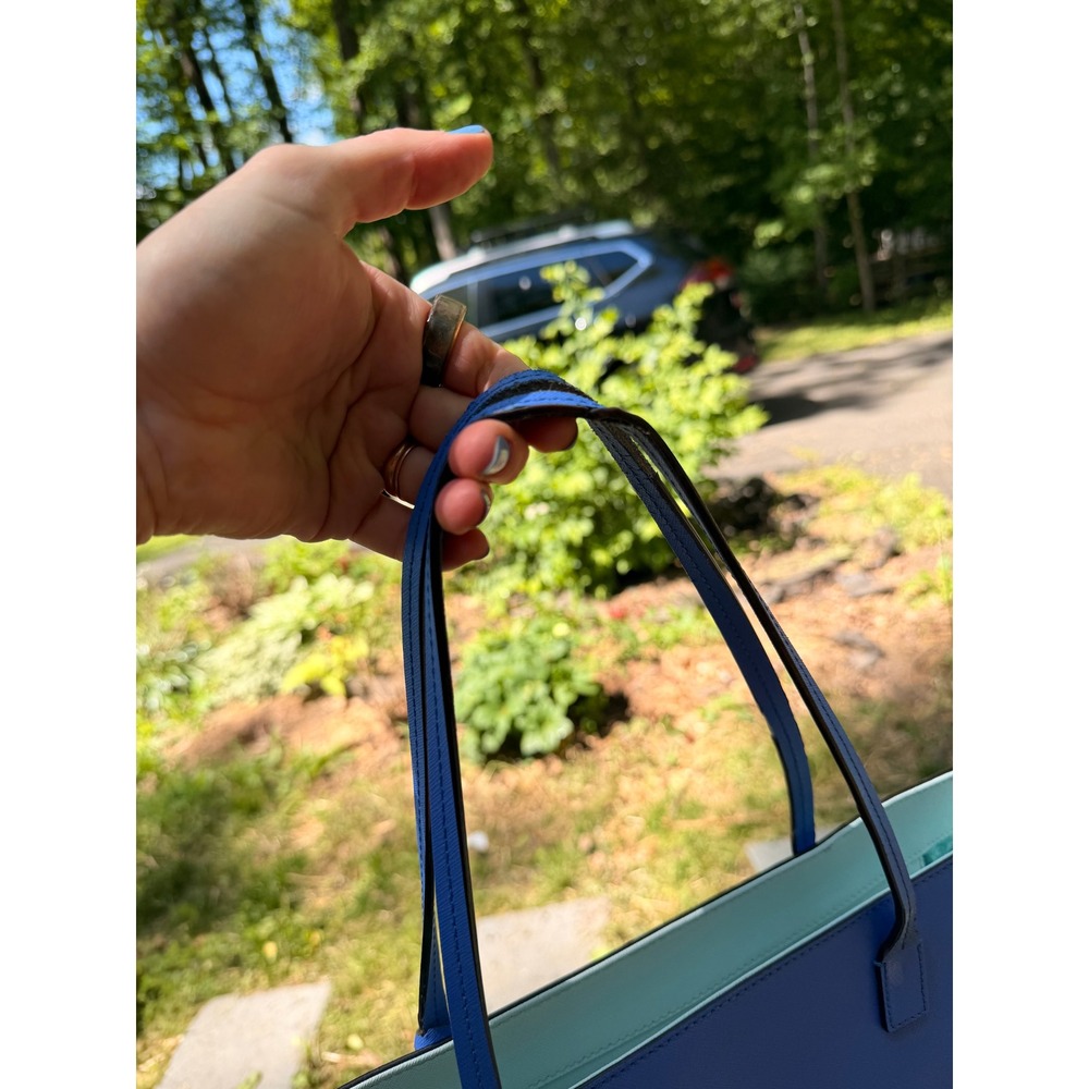 Kate Spade New York Saffiano Leather Tote Bag Blue Large Shoulder Bag Charm - Picture 3 of 9